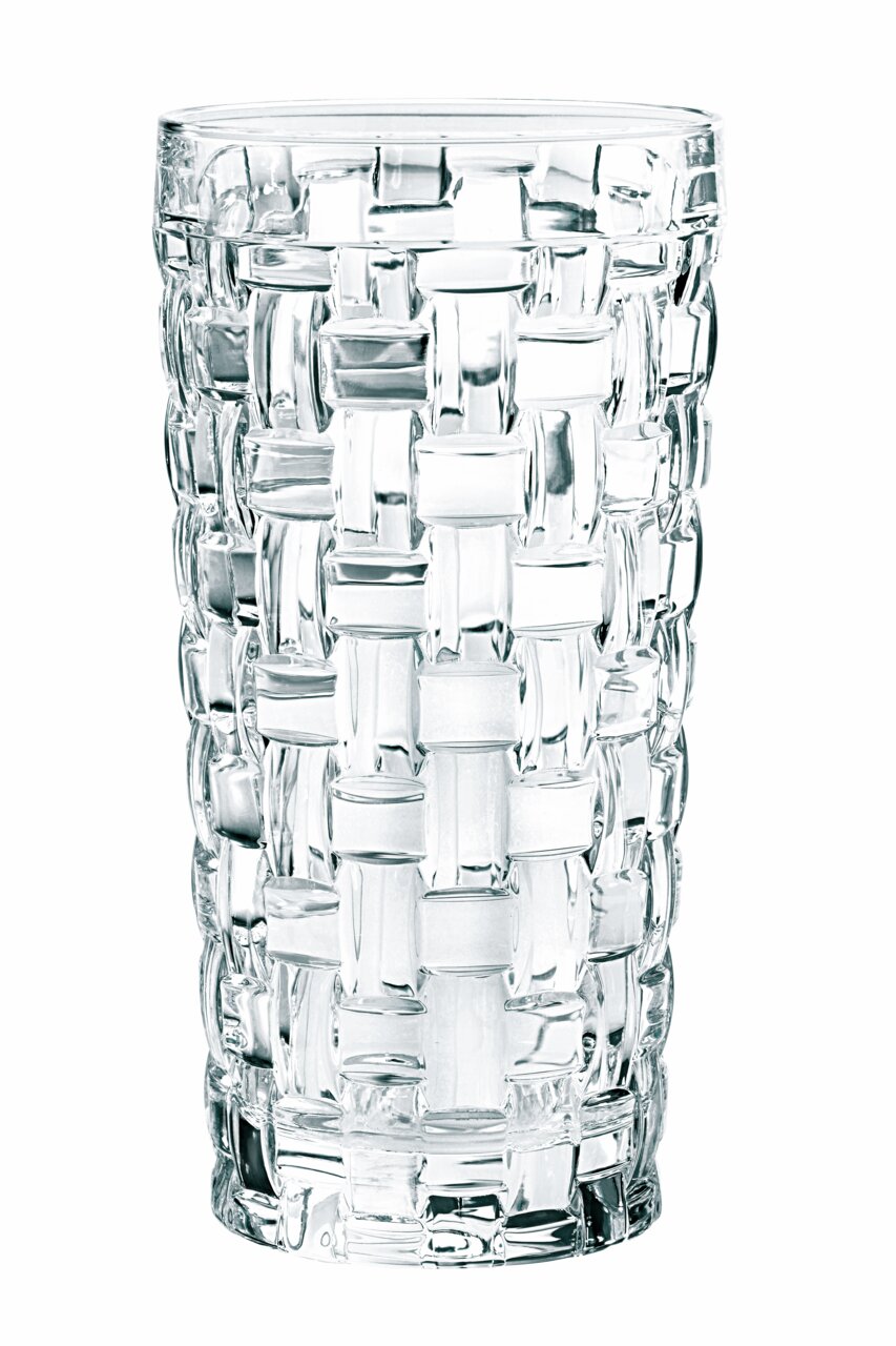 Glasbecher mit geflochtenem Design, Frontalansicht