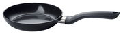 Schwarze Pfanne mit ergonomischem Griff, seitliche Perspektive