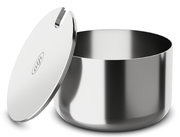 Edelstahl-Zuckerdose mit abnehmbarem Deckel, seitliche Perspektive