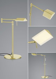 Gouden LED-tafellamp JOHANNHell met verstelbare arm en modern design, zijaanzicht.