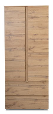 Frontansicht eines Mehrzweckschranks aus Holz mit natürlicher Maserung.