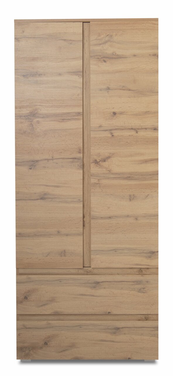 Frontansicht eines Mehrzweckschranks aus Holz mit natürlicher Maserung.