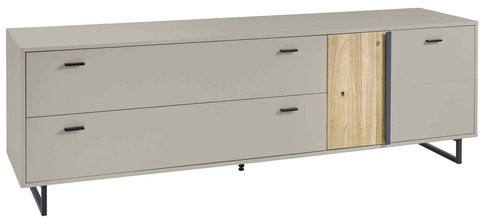 Hom´in TV-Lowboard GLASGOW Modernes TV-Lowboard in grauer Farbe mit Holzdetails, seitliche Perspektive