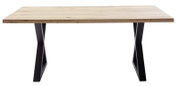 Moderner Esstisch mit Holzplatte und schwarzen Metallbeinen, Frontalansicht
