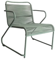 Moderner Gartenstuhl aus Metall mit geflochtenem Design, seitliche Perspektive