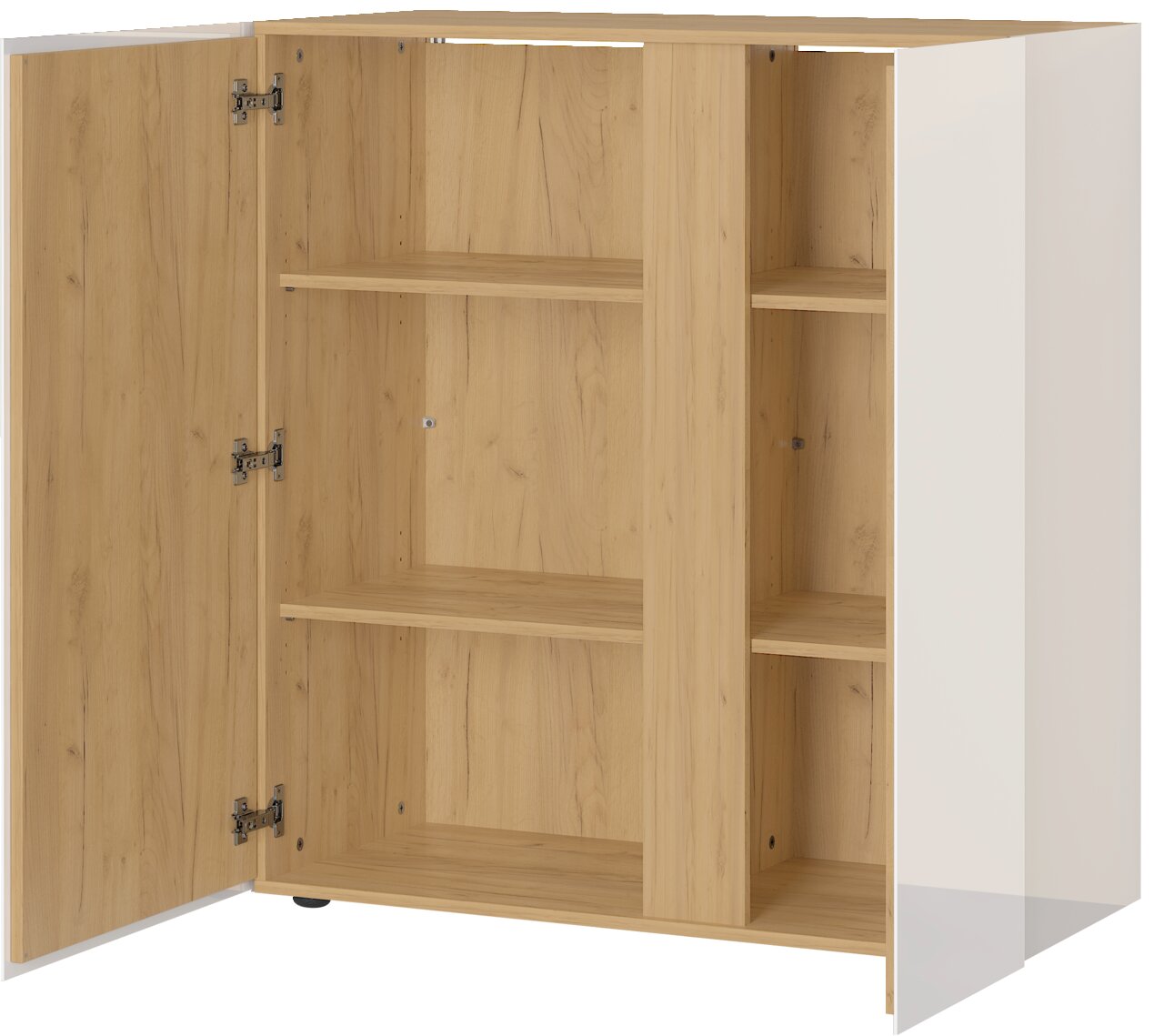 MID.YOU Kommode MESA Offene Kommode mit Holzeinlegeböden und weißer Außenseite, Perspektive von vorne links