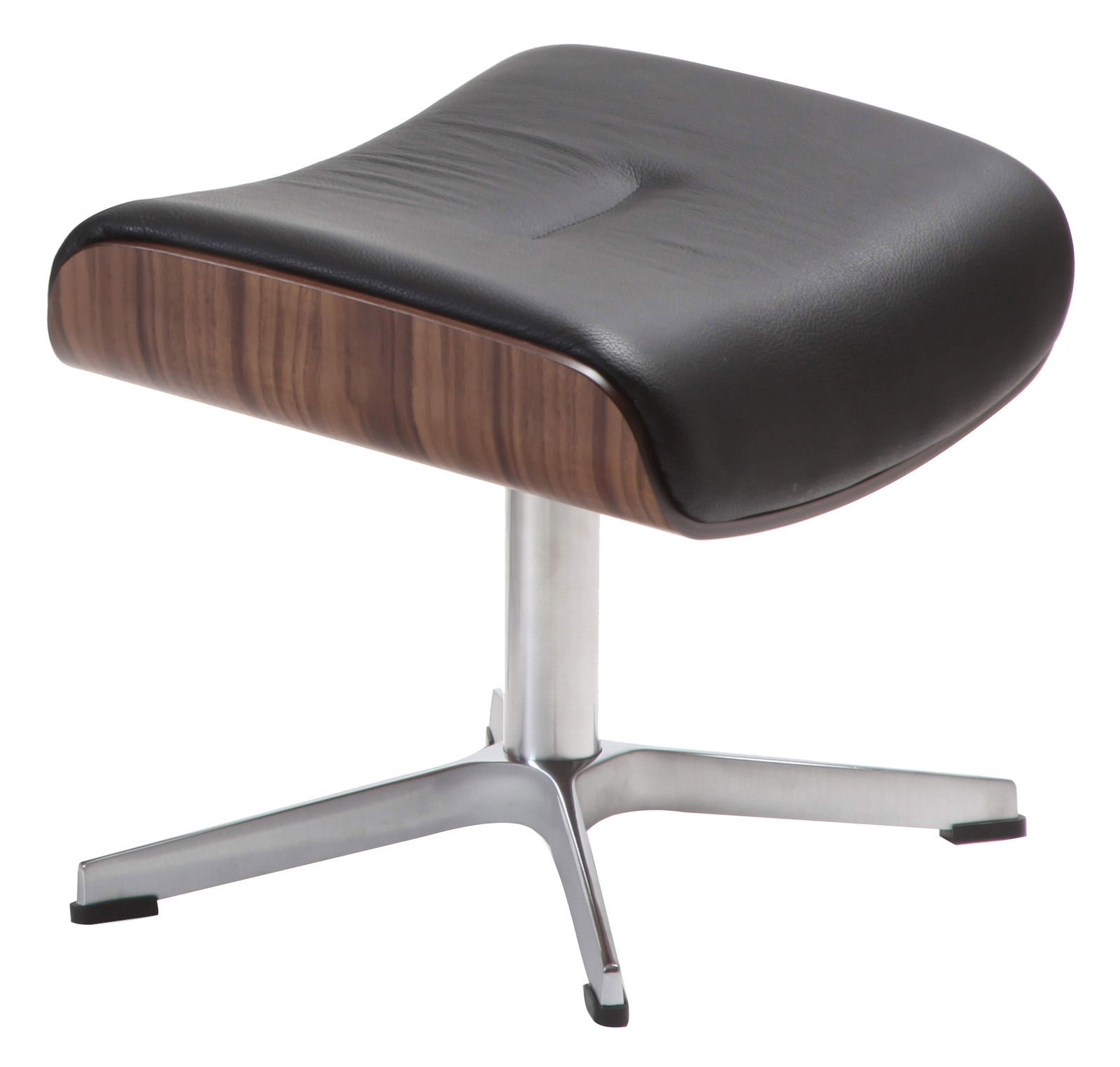 Zurbrüggen Hocker fest TIME OUT Moderner Hocker mit schwarzem Lederpolster und Holzverkleidung, auf einem stabilen Metallfuß, seitliche Perspektive