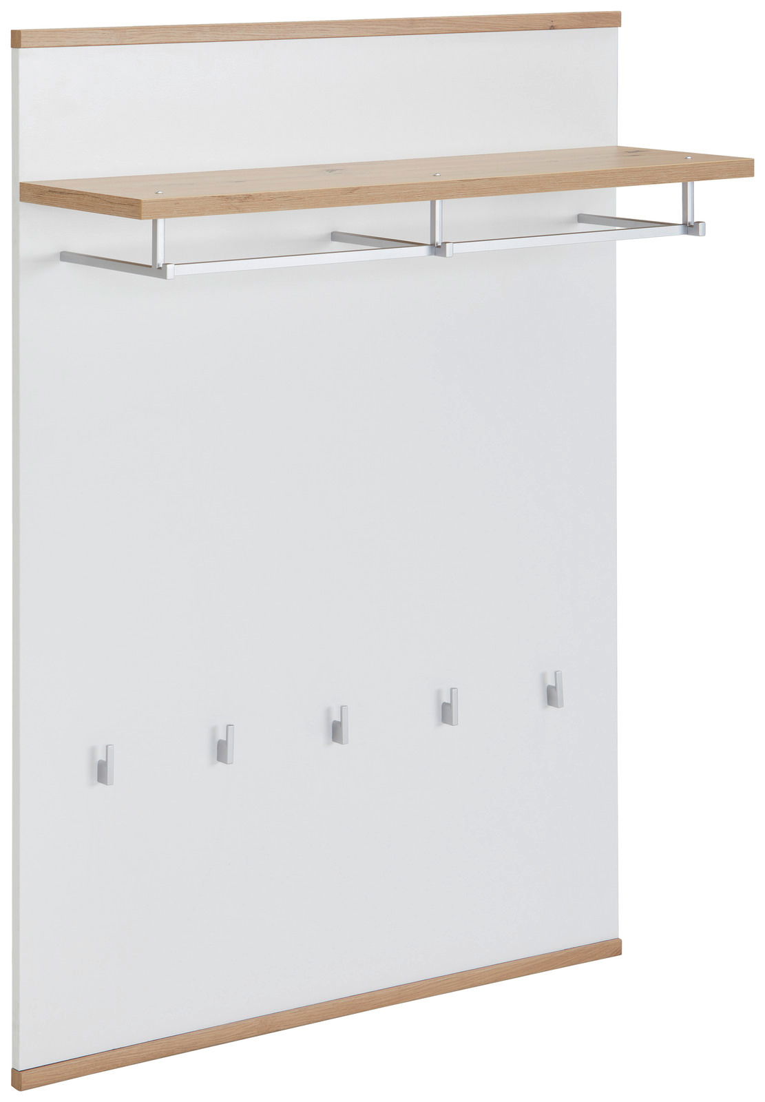 XORA Garderobenpaneel YAMAEL Garderobenpaneel mit Holzablage und fünf Haken, seitliche Perspektive