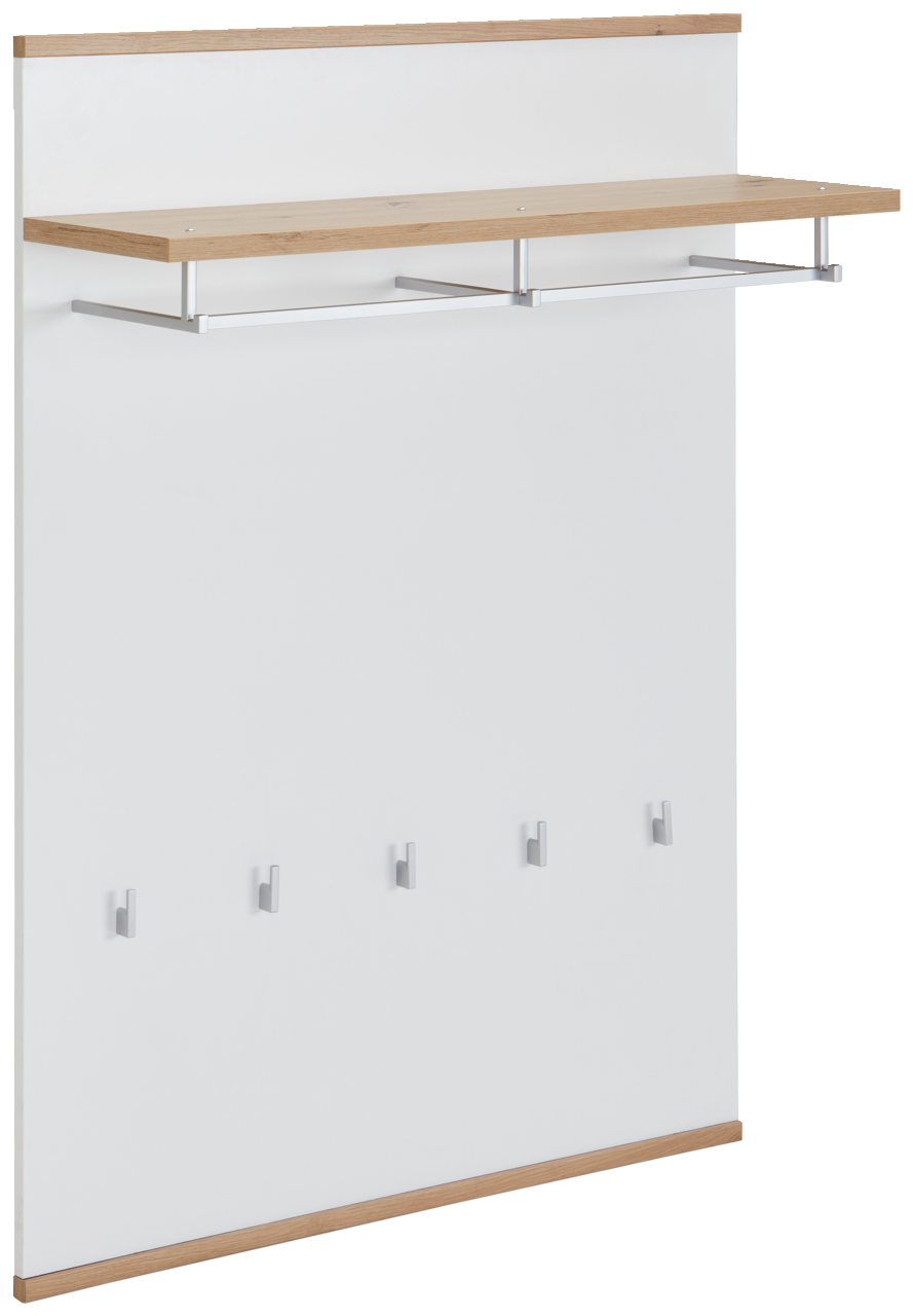 XORA Garderobenpaneel YAMAEL Garderobenpaneel mit Holzablage und fünf Haken, seitliche Perspektive