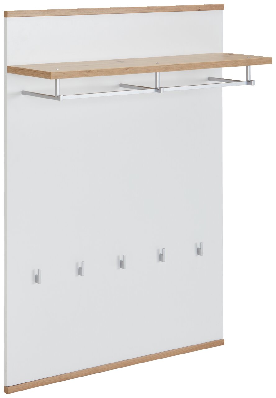 XORA Garderobenpaneel YAMAEL Garderobenpaneel mit Holzablage und fünf Haken, seitliche Perspektive