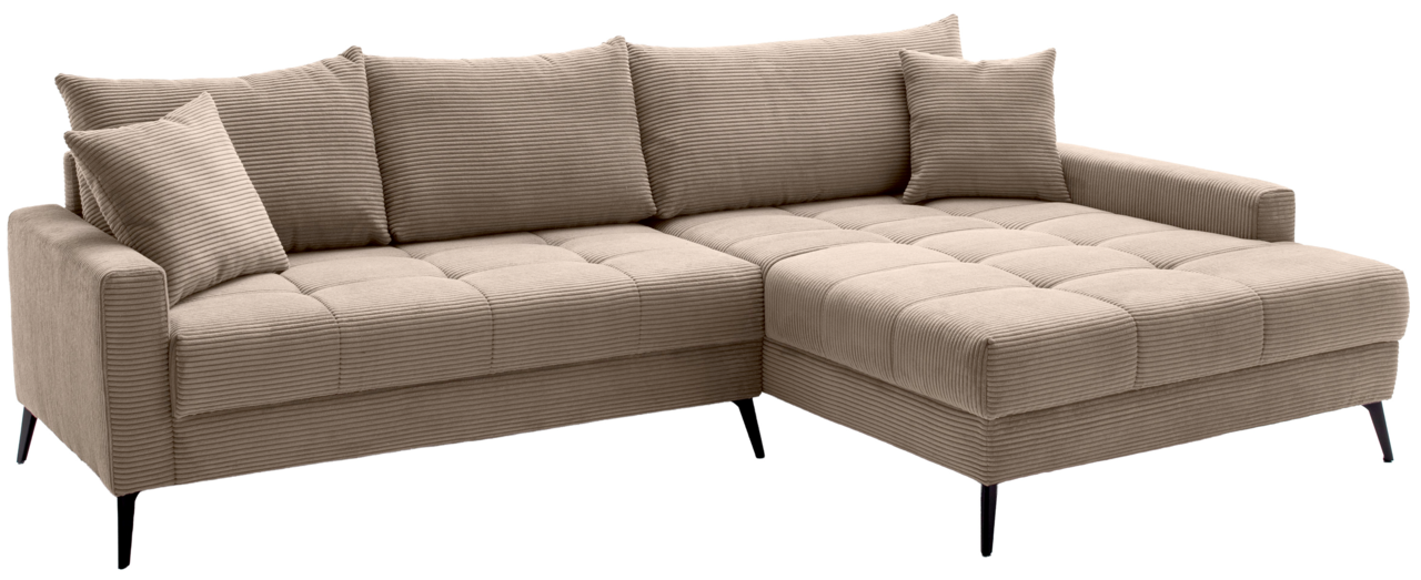Hom´in Hoekbank Sofia Beige Ecksofa mit Rillenstruktur, rechteckige Form, von vorne betrachtet