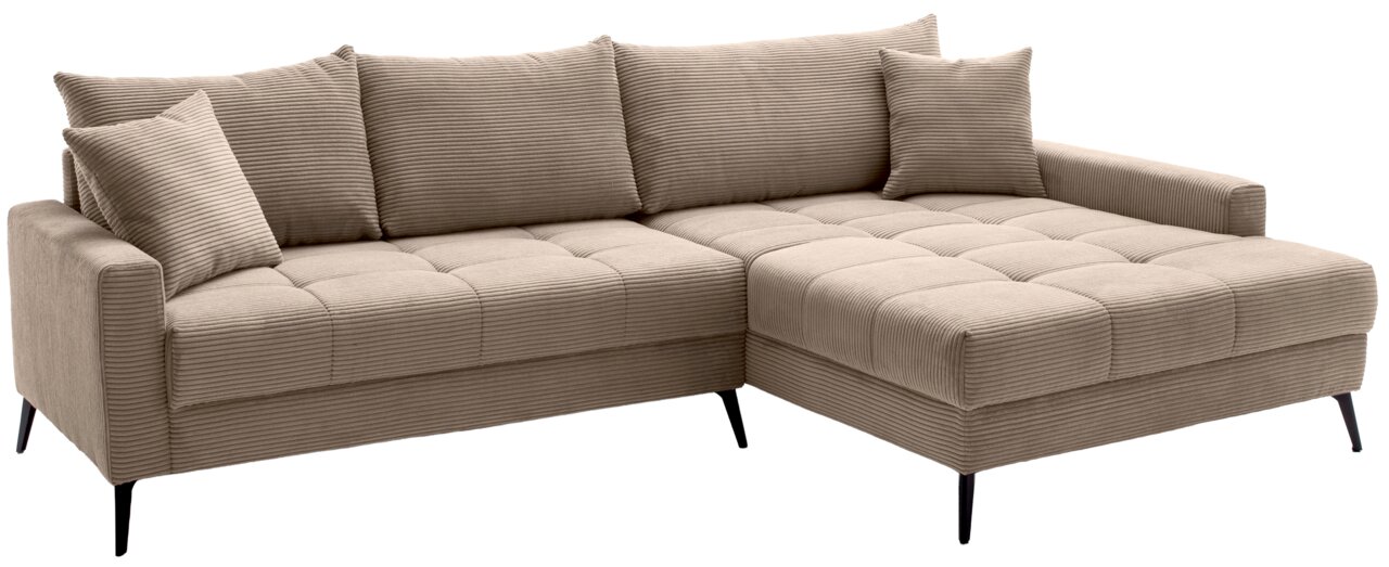 Beige Ecksofa mit Rillenstruktur, rechteckige Form, von vorne betrachtet