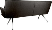 Rückansicht eines modernen 2-Sitzer-Sofas in dunkelgrauem Lederlook mit hoher Rückenlehne und schlanken Metallfüßen, freigestellt auf weißem Hintergrund