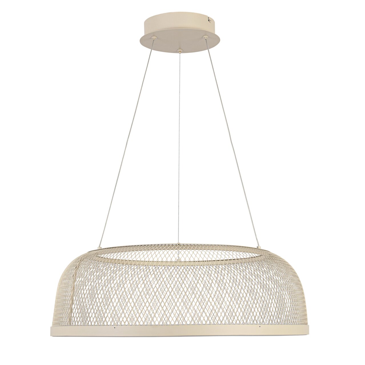 LED-hanglamp met een modern, roostervormig ontwerp, zijaanzicht