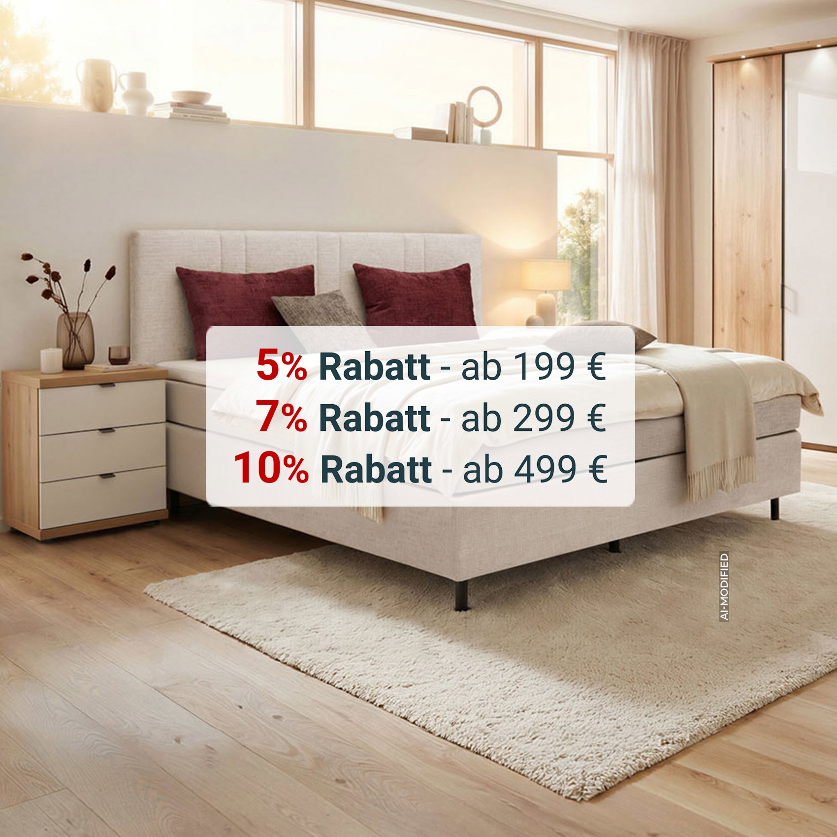 Modernes Schlafzimmer mit Online-Rabattaktion: bis zu 10 % Rabatt ab 199 € mit dem Code BESTDEAL.