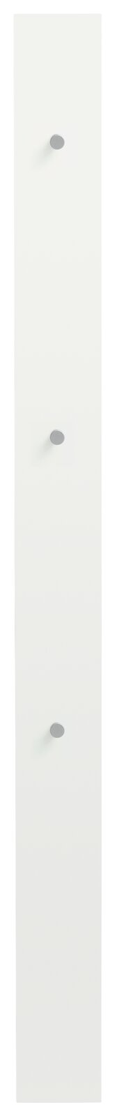 Weißes Garderobenpaneel mit drei Haken, frontale Ansicht