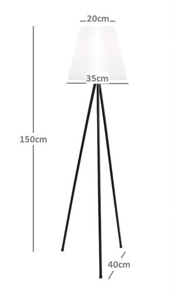 Solar Standleuchte 150cm mit dreibeinigem schwarzen Gestell und weißem Lampenschirm, seitliche Perspektive