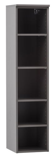 Graues Midi-Regal mit fünf offenen Fächern, seitliche Perspektive