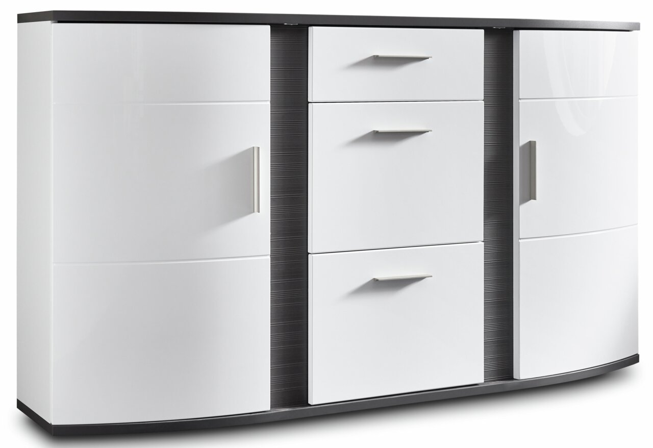 Zurbrüggen Sideboard CABANA Modernes Sideboard in Weiß mit drei Schubladen und zwei Türen, seitliche Perspektive