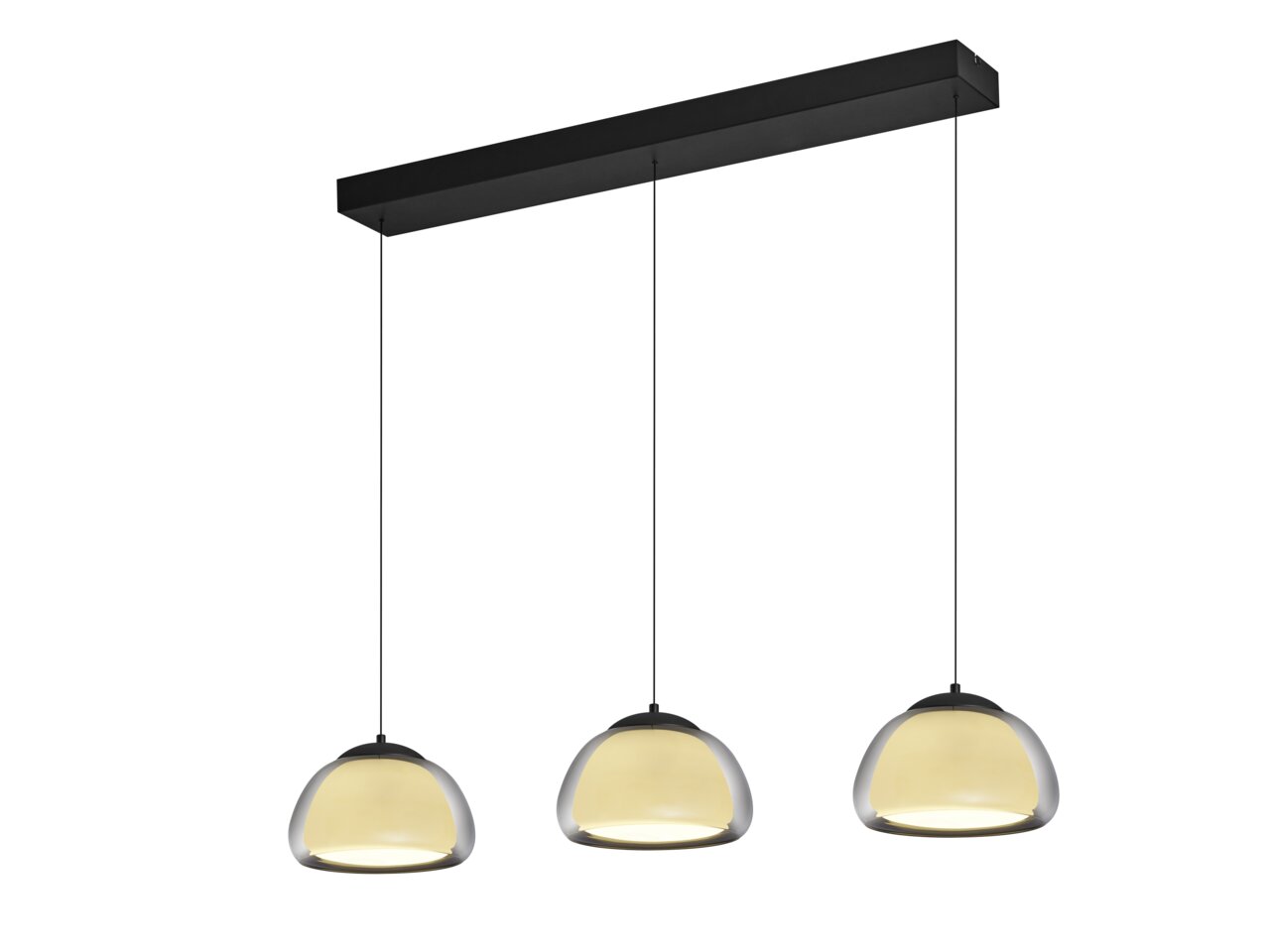 Moderne LED-hanglamp LUXXO met drie hangende lampen, zijaanzicht