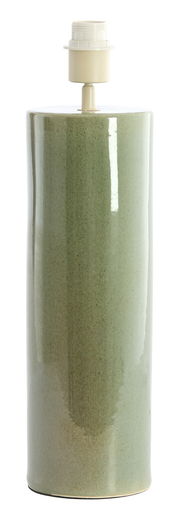 Zylindrischer, grüner Lampenfuß aus Keramik, frontal fotografiert.