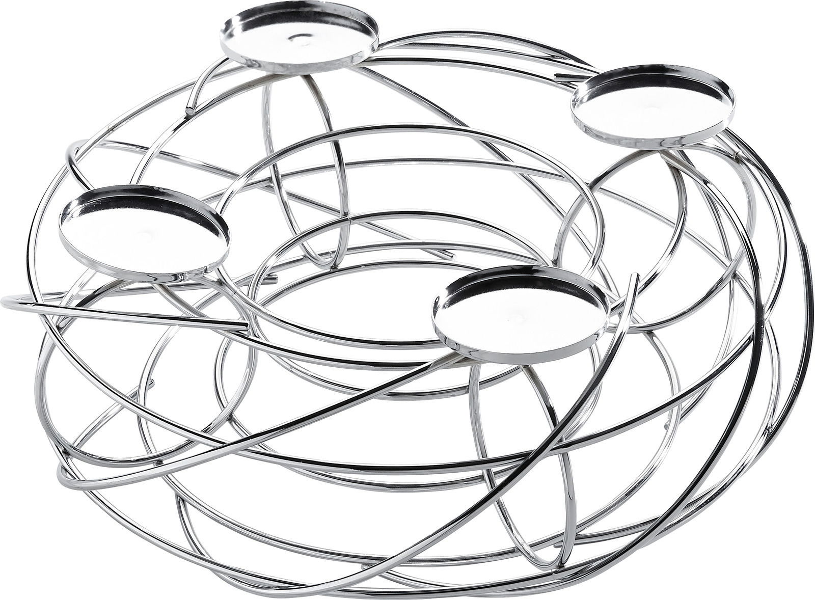 Silberner Dekokranz für 4 Kerzen, aus Drahtgeflecht, seitliche Perspektive