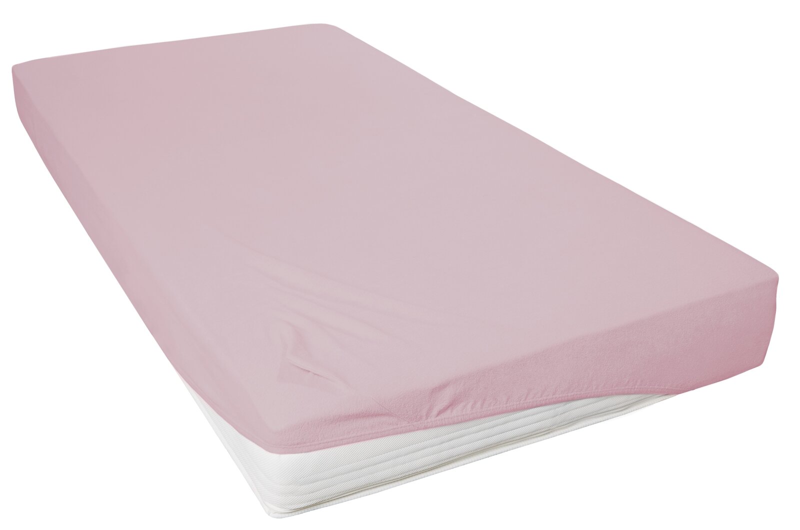 Novel Spannbetttuch TEDDY-FLAUSCH Rosa Spannbetttuch 150x200cm in schräger Perspektive auf einer Matratze