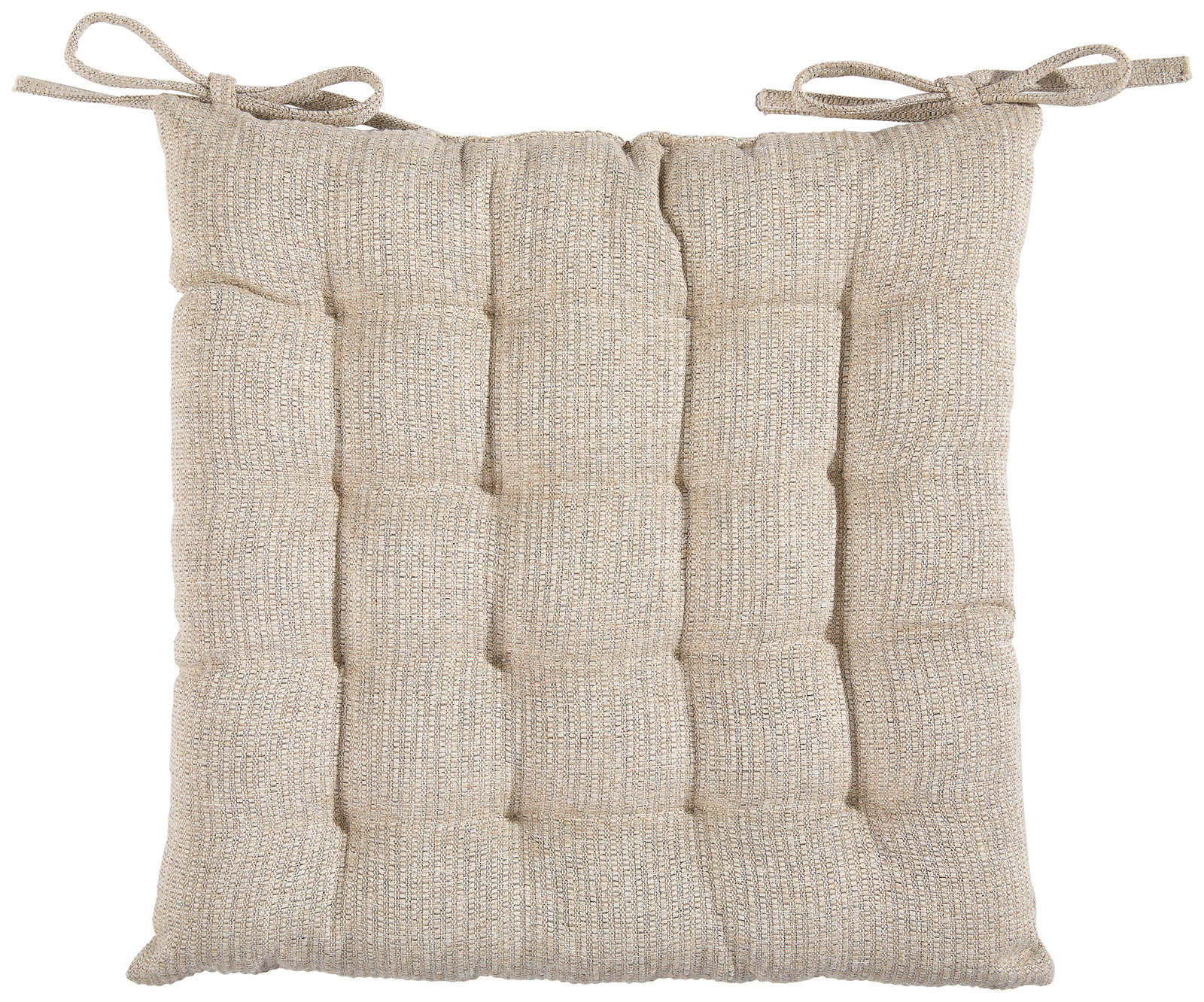 Beige Sitzkissen mit Steppung und Bindebändern, Draufsicht
