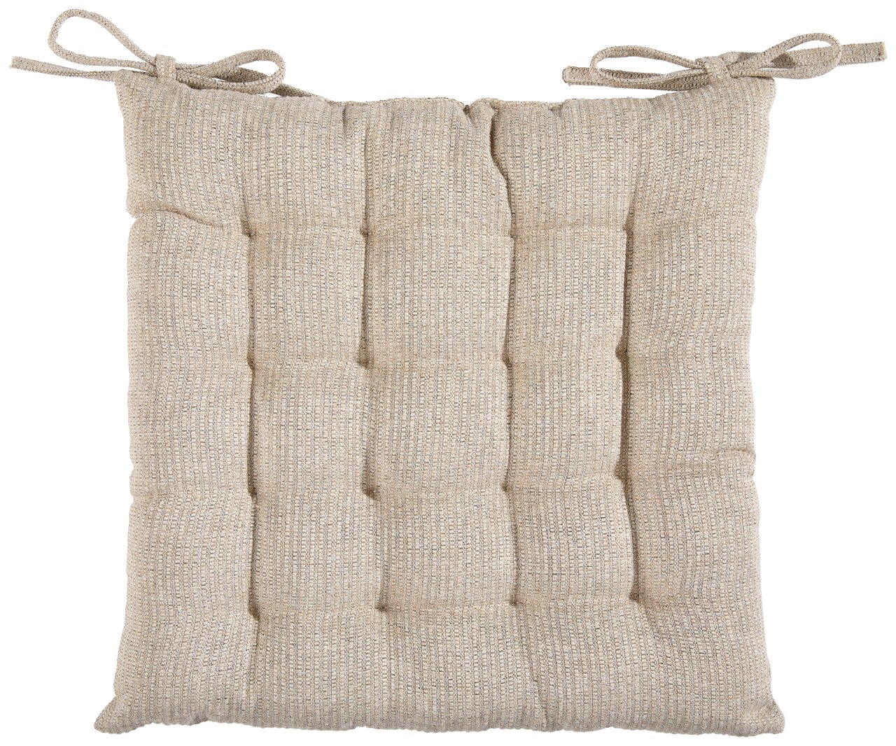 Beige zitkussen met stiksels en strikbandjes, bovenaanzicht