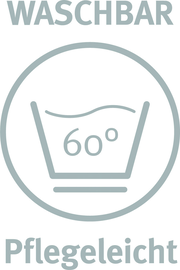 Symbol für waschbare und pflegeleichte Ganzjahresbettdecke, frontal abgebildet mit 60 Grad Waschtemperatur.