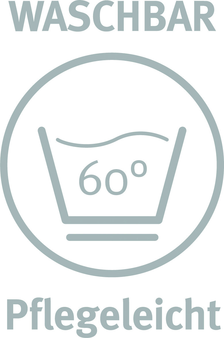 Symbol für waschbare und pflegeleichte Ganzjahresbettdecke, frontal abgebildet mit 60 Grad Waschtemperatur.