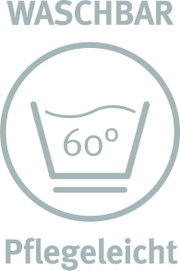 Symbol für waschbare und pflegeleichte Ganzjahresbettdecke, frontal abgebildet mit 60 Grad Waschtemperatur.