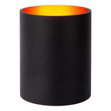 Zylindrische schwarze Wandleuchte mit orangefarbenem Innenraum, seitliche Perspektive