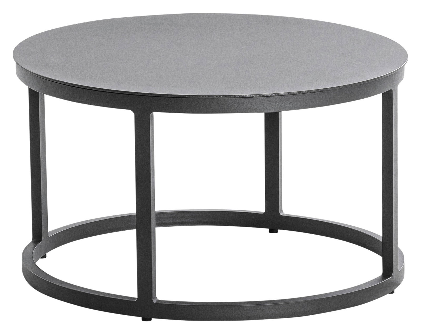 Niehoff-Garden Loungetisch SERRA Runder Loungetisch aus Metall in dunkler Farbe, seitliche Perspektive