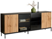 XL-Sideboard mit Holz- und Glaselementen, seitliche Perspektive
