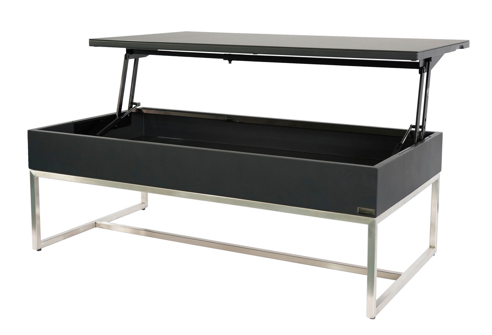 Novel Couchtisch LIVORNO Moderner Couchtisch mit hochklappbarer Tischplatte und Stauraum, seitliche Perspektive