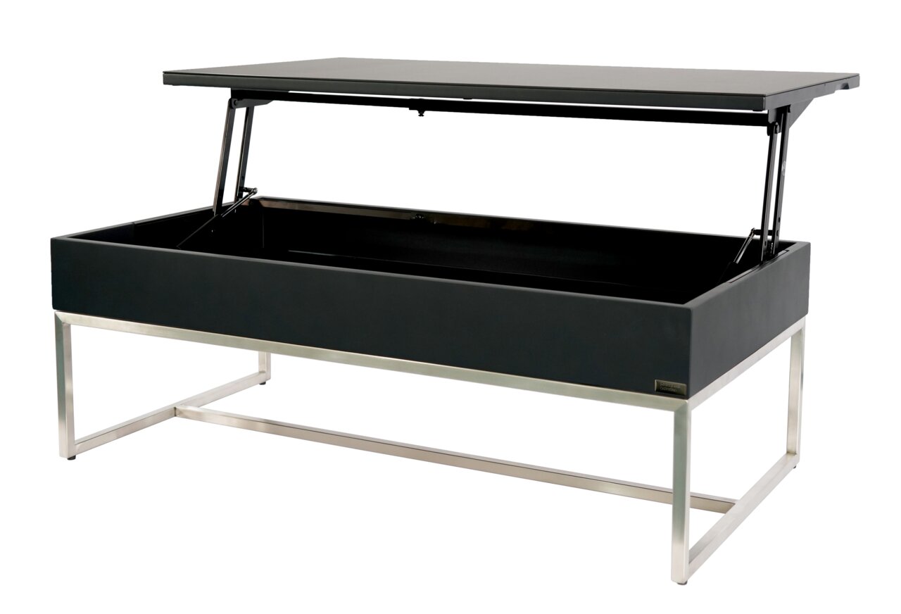 Novel Couchtisch LIVORNO Moderner Couchtisch mit hochklappbarer Tischplatte und Stauraum, seitliche Perspektive