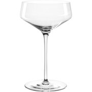 Elegante Champagnerschale aus klarem Glas, seitliche Perspektive