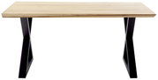 Moderner Esstisch mit Holzplatte und schwarzen Metallbeinen, Frontalansicht