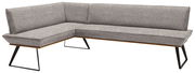 Graue Eckbank mit modernem Design, Metallbeinen und Stoffbezug, Perspektive von vorne links