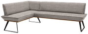Graue Eckbank mit modernem Design, Metallbeinen und Stoffbezug, Perspektive von vorne links
