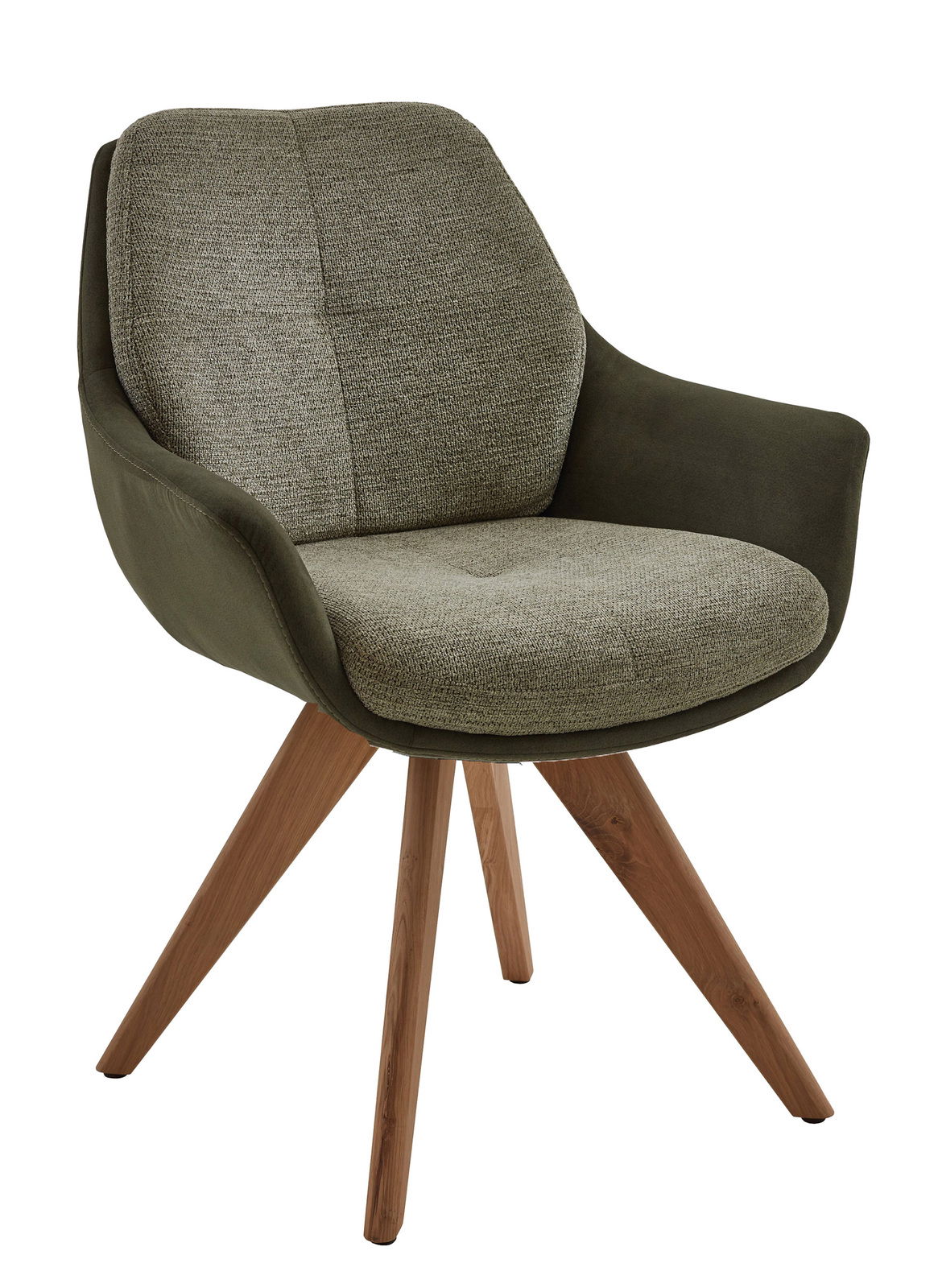 Grüner Armlehnstuhl Valnatura MANADO mit Holzbeinen, seitliche Perspektive