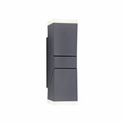 Anthrazitfarbene Wand- und Deckenleuchte in seitlicher Ansicht mit modernem, geometrischem Design.
