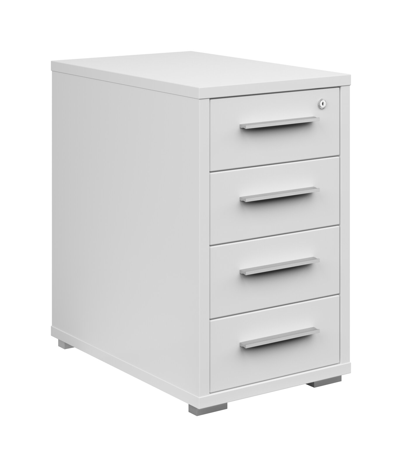 Voleo Anstellcontainer CONNECT Weißer Anstellcontainer mit vier Schubladen, seitliche Perspektive