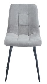 Grauer Stuhl mit gestepptem Stoffbezug und schwarzen Beinen, Frontalansicht
