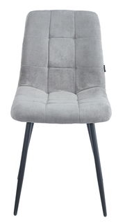 Grauer Stuhl mit gestepptem Stoffbezug und schwarzen Beinen, Frontalansicht