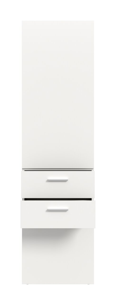 Weißes Garderobenpaneel mit zwei Schubladen, frontale Ansicht