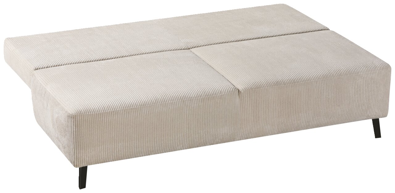 Beige Querschläfer-Sofa mit geripptem Stoffbezug, seitliche Perspektive