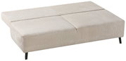 Beige Querschläfer-Sofa mit geripptem Stoffbezug, seitliche Perspektive