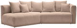 Beige Rundecke Sofa mit mehreren Kissen, Perspektive von vorne